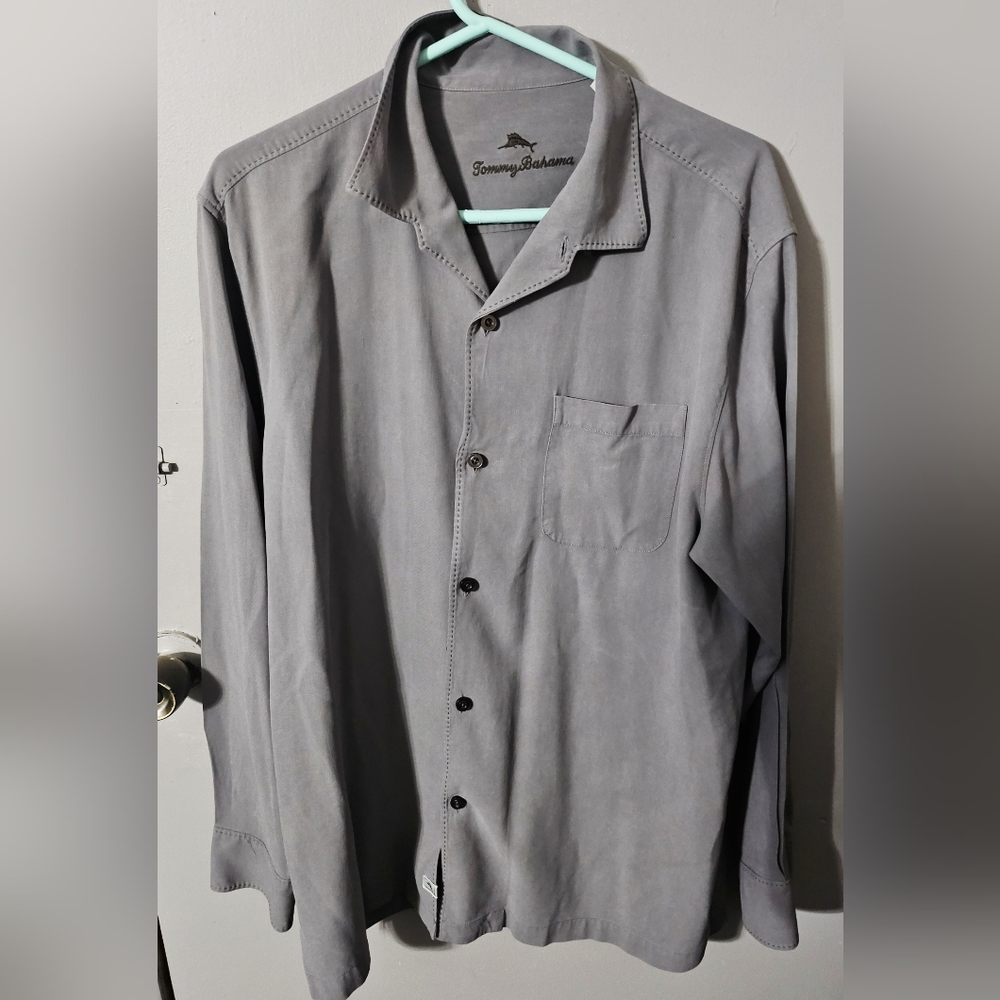 Mens Tommy Bahama Gray Long Sleeve collared Button Up Shirt size LG
